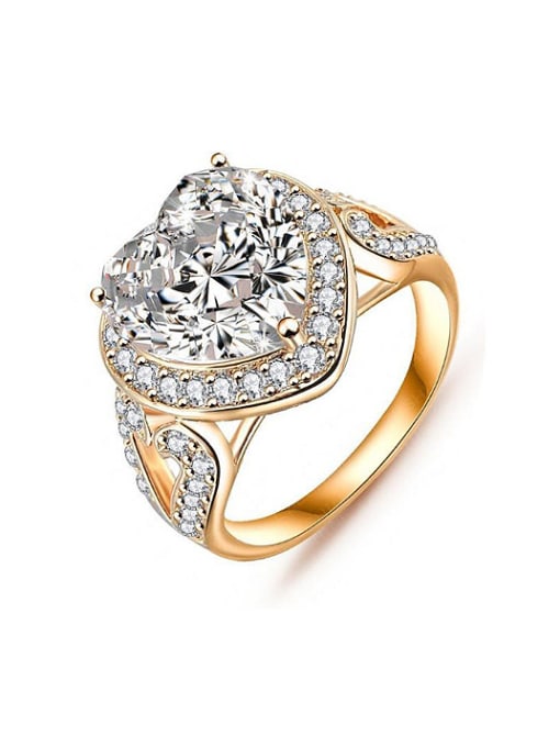 Gold Exaggerated White Heart Cubic Zirconias Copper Ring