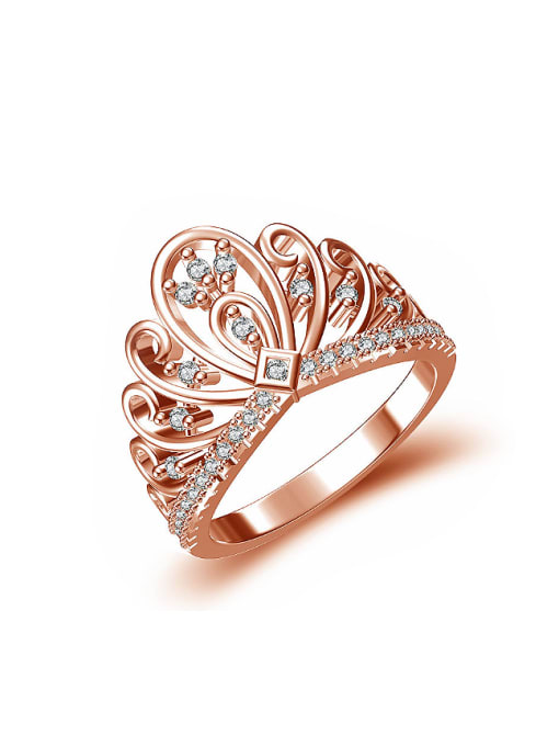 Rose Gold Exquisite Cubic Zirconias Crown Copper Ring