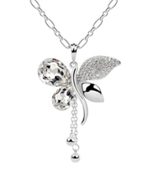 White Fashion austrian Crystals-studded Butterfly Pendant Alloy Necklace