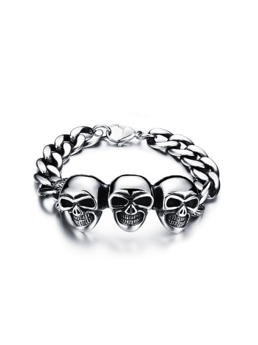 Open Sky Punk style Three Skulls Titanium Necklace