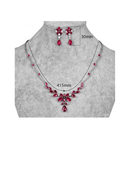 red Copper With Platinum Plated Simplistic Flower Earrings And Necklaces 2 Piece Jewelry Set