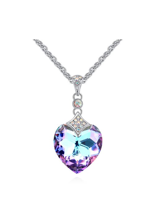 QIANZI Fashion Shiny Heart austrian Crystal Pendant Alloy Necklace