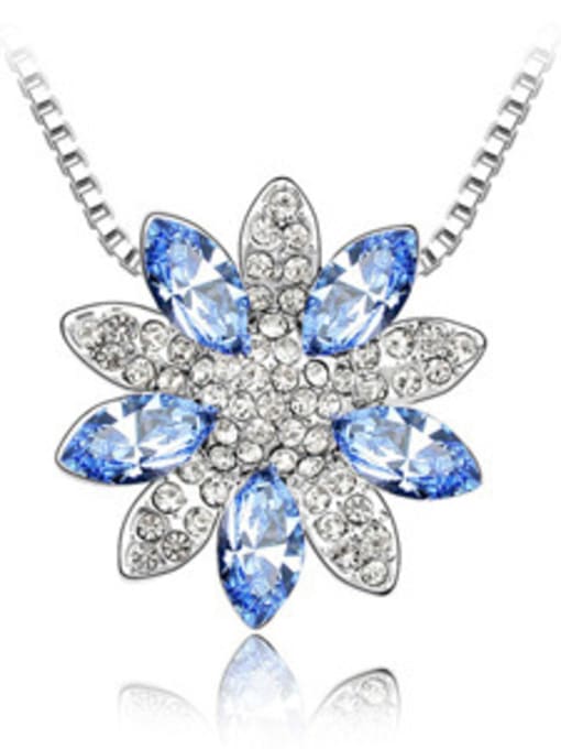 royal blue Fashion austrian Crystals Flowery Pendant Alloy Necklace