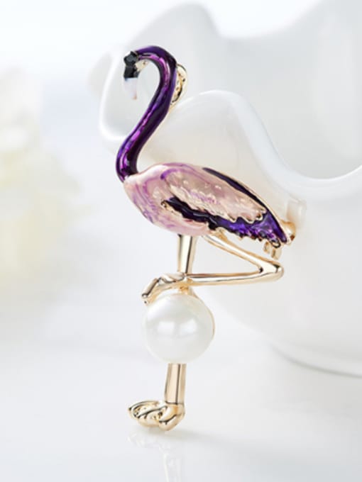 CEIDAI Fashion Artificial Pearl Flamingo Brooch 3