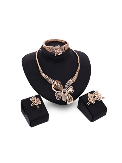 BESTIE Alloy Imitation-gold Plated Vintage style Rhinestones Butterfly Hollow Four Pieces Jewelry Set 0