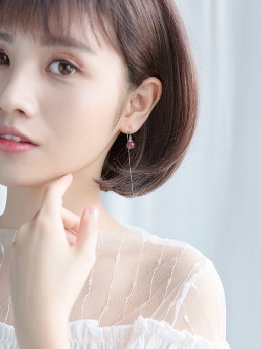 S925 Silver A Pair Of Trumpets S925 Tremella Line Female Strawberry Crystal Ear Fall Temperament Pink Crystal Ear Female E9354