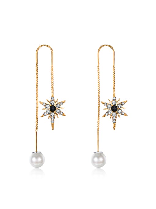Gold Fashion Artificial Pearl Rhinestone-studded Star Line Earrings