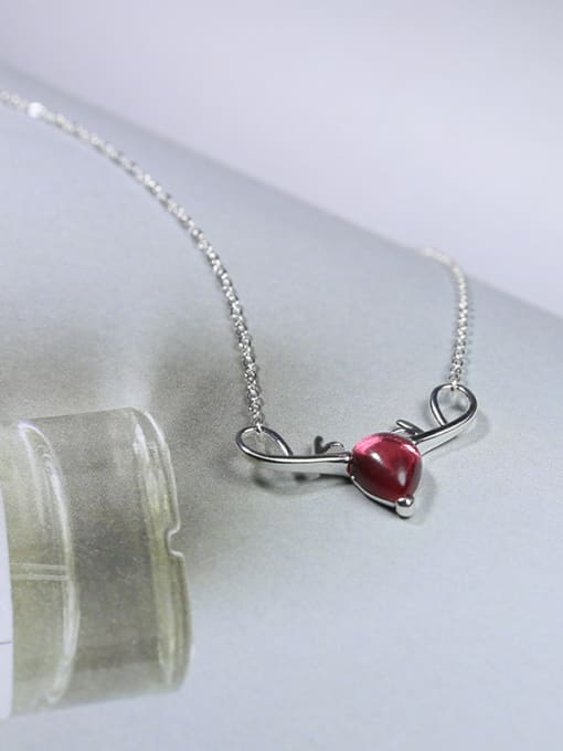 Peng Yuan Exquisite Water Drop Red Stone Deer Antlers 925 Silver Necklace 2
