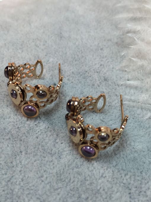 JINDING Rose Gold Stainless Steel Purple Opal stud Earring 3