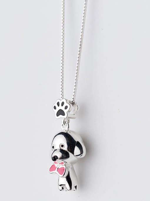 Rosh Cute Dog Shaped Red Enamel S925 Silver Necklace 2