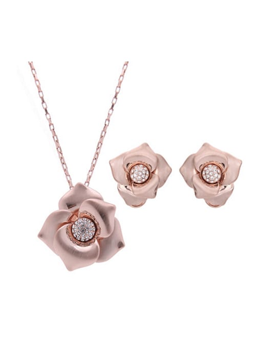 BESTIE Alloy Rose Gold Plated Fashion Rhinestones Flower Two Pieces Jewelry Set 0