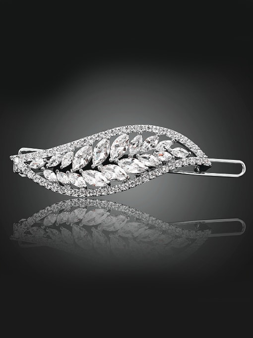 Wei Jia Fashion White Zircon-covered Leaf Platinum Plated Copper Hairpin 0