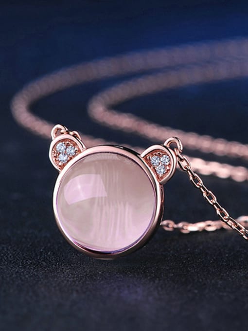 ZK Lovely Bear-shape Pink Crystal Women Necklace 2