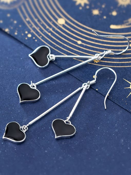 Rosh 925 Sterling Silver With Silver Plated Simplistic Black Heart Hook Earrings 1