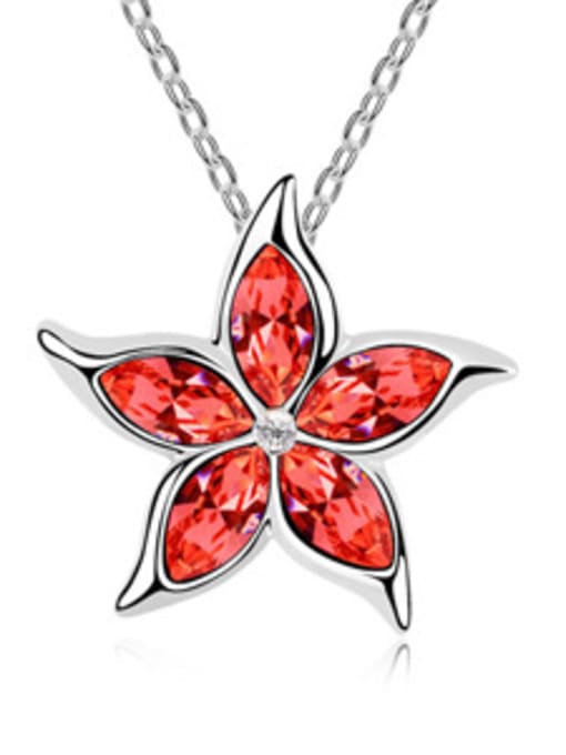 Red Simple Marquise austrian Crystals Flowery Alloy Necklace