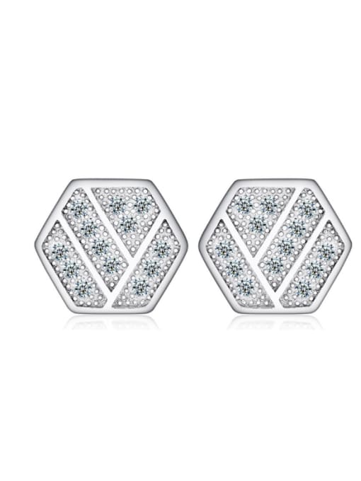 kwan Silver Pentagon Stud Earrings with Zircons 0