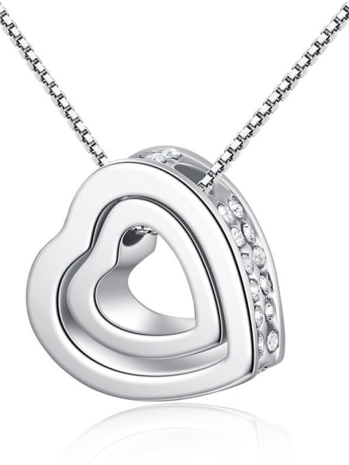 silvery Fashion Double Hollow Heart Zirconias Alloy Necklace