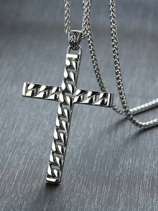 CONG Stainless Steel With Platinum Plated Simplistic Cross Necklaces 2