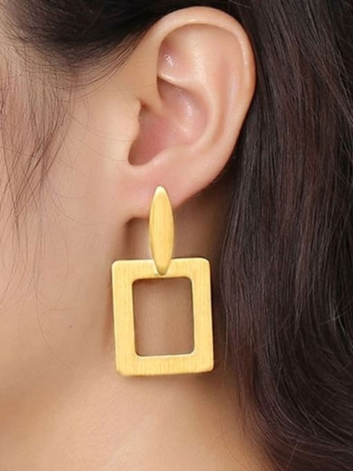 CONG Personality Gold Plated Square Shaped Drop Earrings 1