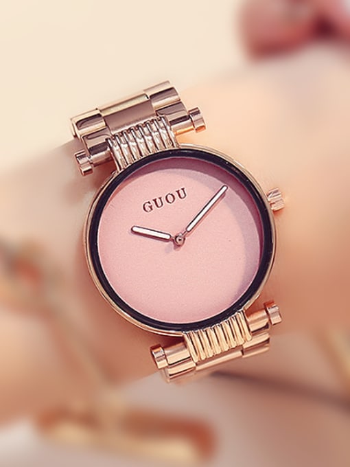 pink GUOU Brand Simple Rose Gold Plated Numberless Watch