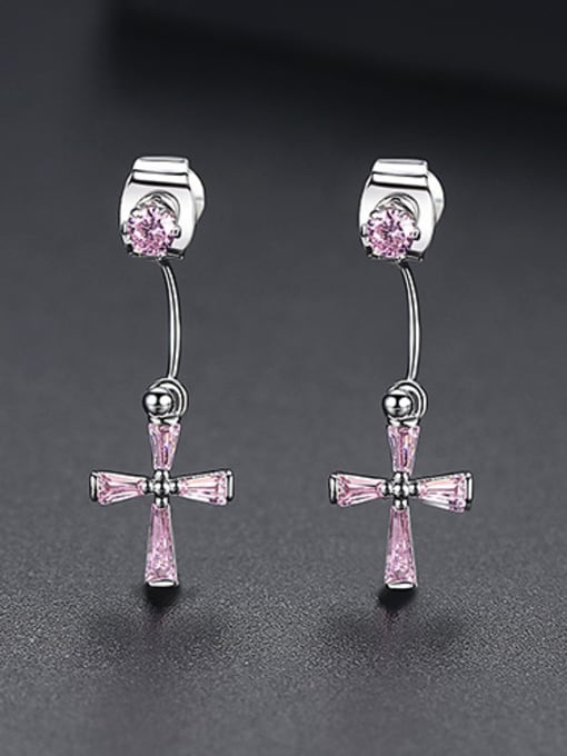 Pink-T02B16 Copper With Platinum Plated Trendy Cross Stud Earrings