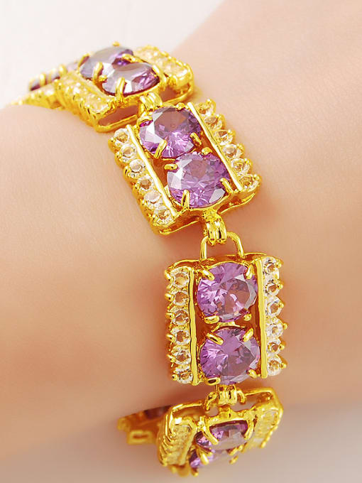 Yi Heng Da Shining Purple Geometric Shaped Gold Plated Crystals Bracelet 1