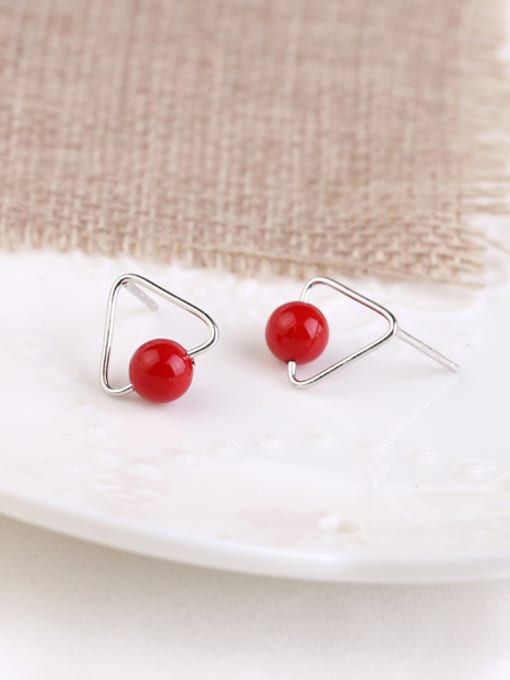 Peng Yuan Fashion Red Bead Triangle Stud Earrings 2