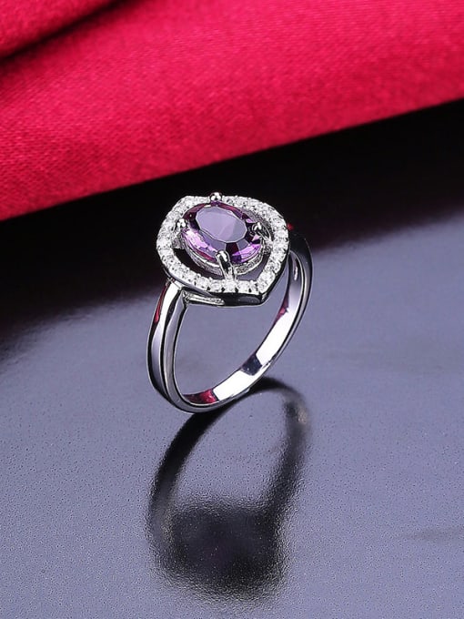 One Silver Women Purple Flower Zircon Ring 2