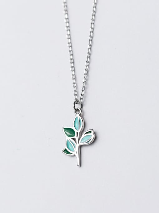 Rosh Fresh Green Leaf Shaped Glue S925 Silver Necklace 0