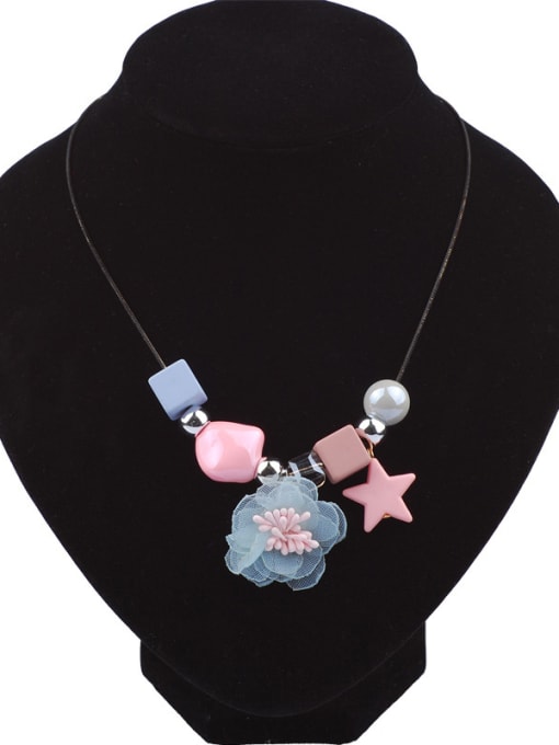 pink Fashion Lace Flower Resin Geometries Alloy Necklace