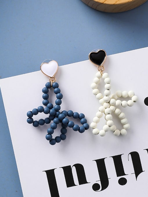 A White and Blue Alloy With Rose Gold Plated Simplistic Bowknot Drop Earrings