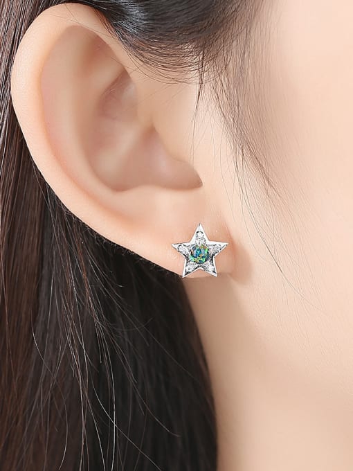 CCUI 925 Sterling Silver With  Opal Cute Star  Moon Asymmetry  Stud Earrings 1