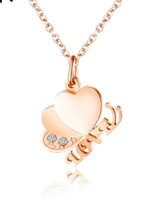 Open Sky Titanium With Cubic Zirconia Personality Heart Letter Necklaces 0