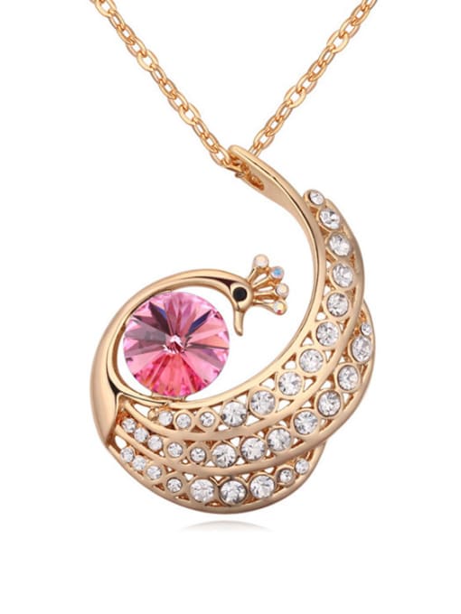 pink Fashion Cubic austrian Crystals Peacock Alloy Necklace