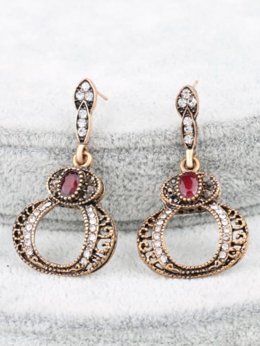 Gujin Retro style Personalized Resin stones White Rhinestones Alloy Hollow Earrings 2