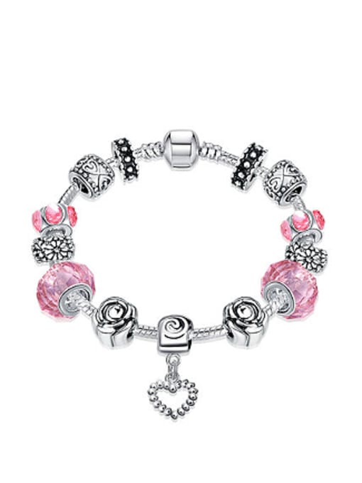 OUXI Retro Decorations Pink Glass Beads Bracelet 0