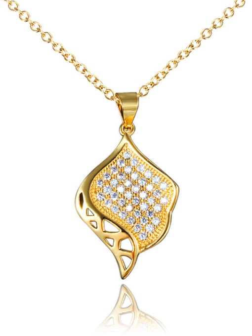 Gold Elegant Platinum Plated Leaf Shaped Zircon Necklace