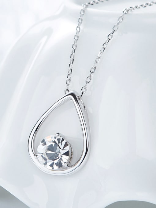 CEIDAI Simple Hollow Water Drop Cubic austrian Crystal 925 Silver Necklace 2