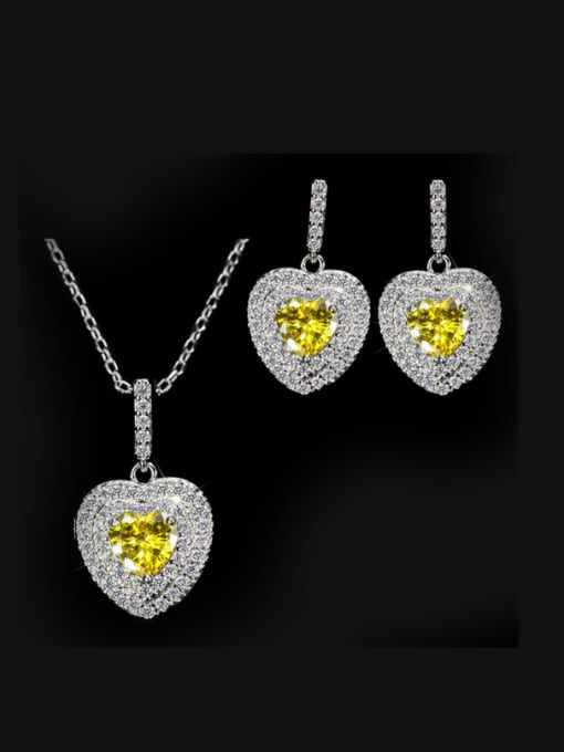 Yellow Heart Shaped Zircon earring Necklace Jewelry Set
