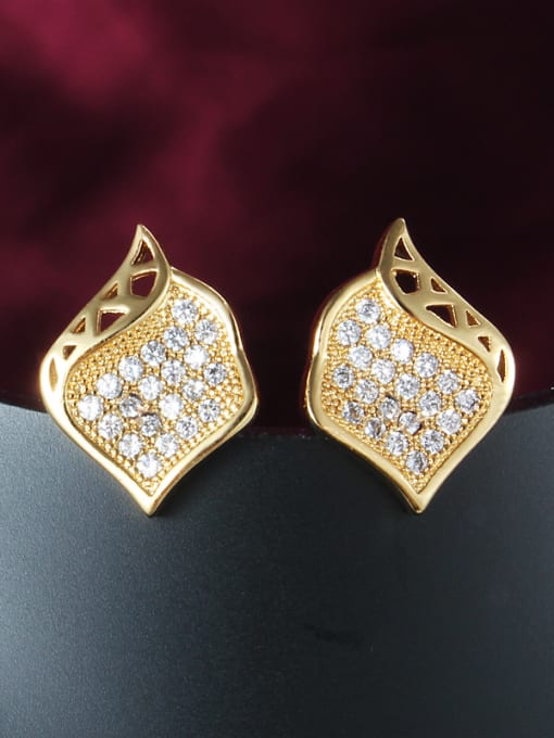 Gold Exquisite White Gold Plated Geometric Shaped Zircon Stud Earrings