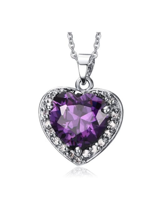 purple All-match Purple Heart Shaped Zircon Copper Pendant