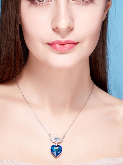 CEIDAI Blue Heart Shaped with Wings Necklace 1