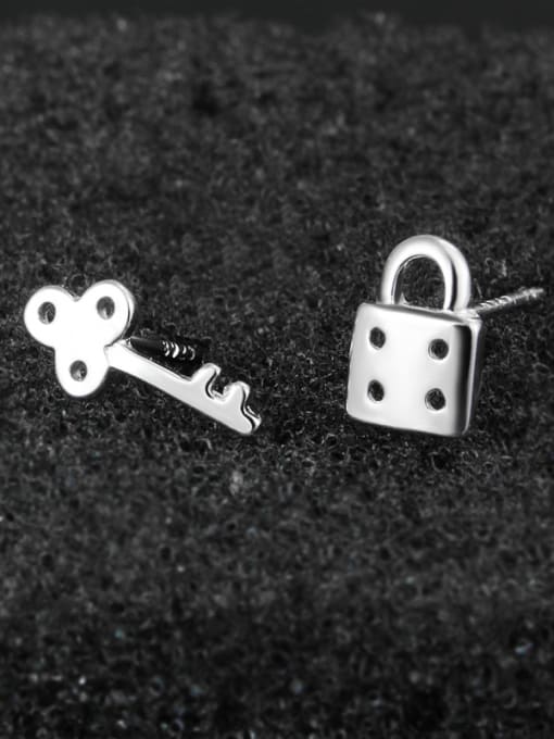 SANTIAGO Personalized Little Lock Key 925 Sterling Silver Stud Earrings 1