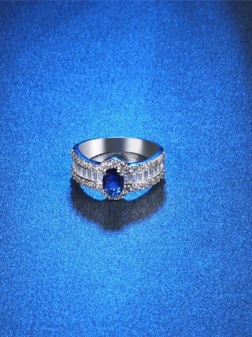 Platinum Blue Platinum Plated Oval Shaped Zircon Ring