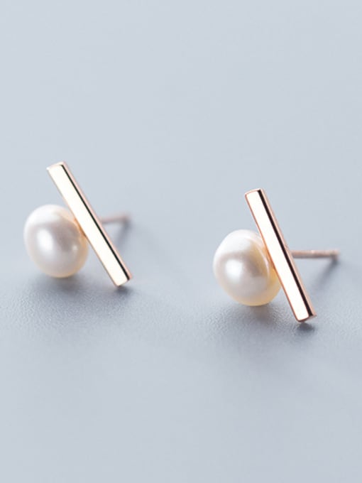 Rosh 925 Sterling Silver With Artificial Pearl  Simplistic Fringe Stud Earrings 0