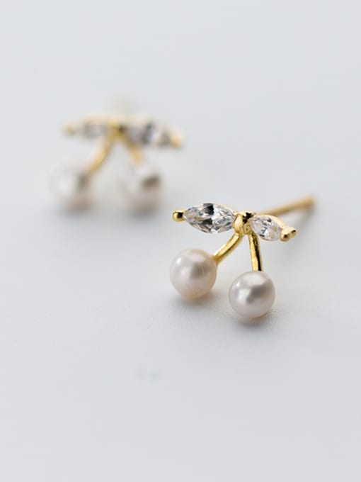Gold Delicate Gold Plated Cherry Shaped Artificial Pearl Stud Earrings
