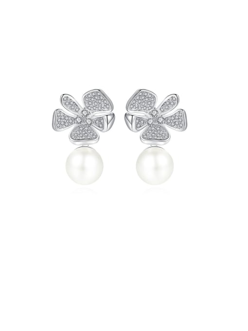 BLING SU Copper With Platinum Plated Cute Flower Stud Earrings