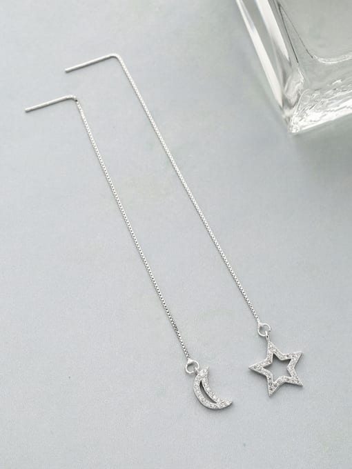 One Silver Simple Little Hollow Moon Star Shiny Zirconias 925 Silver Line Earrings 0