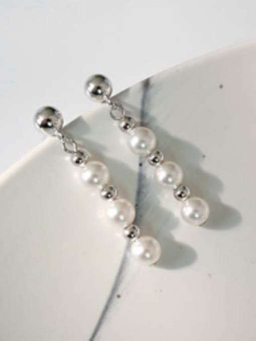 platinum Fashion Artificial Pearls Silver Stud Earrings