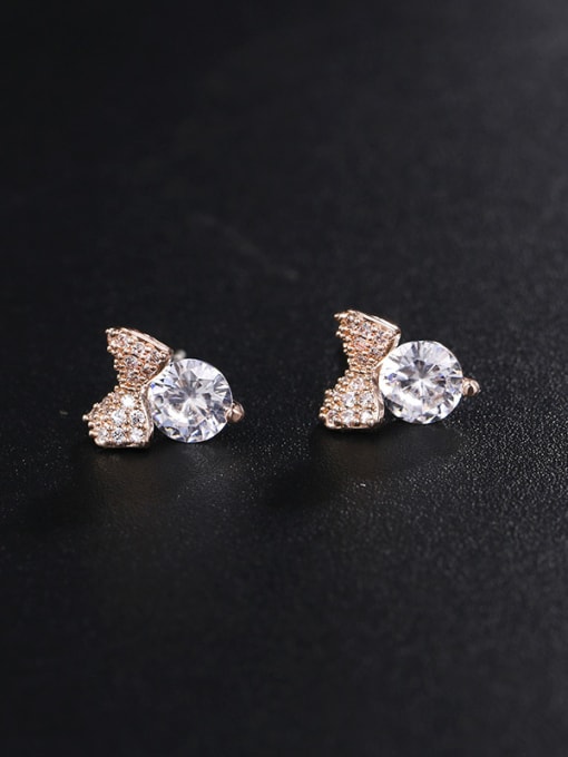 Mo Hai Copper With Cubic Zirconia  Plated Simplistic Bowknot Stud Earrings 2